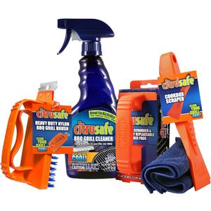 Citrusafe Complete Grill Cleaning Kit - Grill Cleaner Spray (16oz), Scrubber 3 Pack, Nylon Brush, Cookbox Scraper and Microfiber Cleaning Towel - Tools to Clean BBQ Grill Grates, Smokers, Ovens