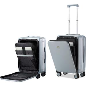 Hanke Grace Hard Shell Suitcases with Wheels,20 Inch Carry On Luggage Airline Approved with Aluminum Frame, Travel suitcase with Front Pocket Travel Luggage for Short Business Trips, Grey, 20 Inch Middle No Opening