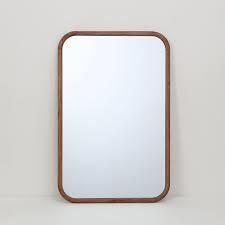 Wooden Mirror with Curved Edges, Brown-A Single Piece of Mirror Encased with Wooden Frame Comes with A Rectangular Frame 18X24"