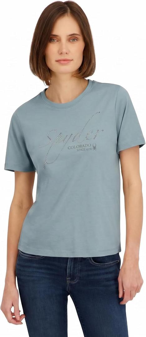 Spyder Women's Sparkle Logo Graphic Short Sleeve Tee T-Shirt (L)