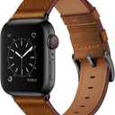 OUHENG Leather Bands Compatible with Apple Watch Band 49mm/46mm/45mm/44mm/42mm, Genuine Leather Strap for iWatch Series 11/10/9/8/7/6/5/4/3/2/1 & Ultra 3/2/1 & SE3 SE2 SE, Retro Brown/Black, Size: 49mm/46mm/45mm/44mm/42mm(Series 3 2 1)