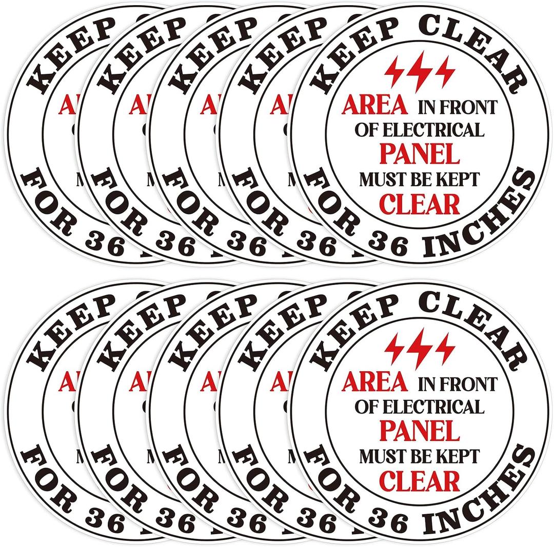 10 Pcs Area in Front of Electrical Panel Must Be Kept Clear Sticker, 17 x 17 inch