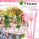 300 Pcs Plastic Silverware Heavy Duty Cutlery Set Plastic Utensils Set Includes 100 Disposable Spoons 100 Forks Knives for Parties Catering Family Gathering(Pink)