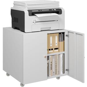 Metal Printer Stand, Large Printer Table with Wheels, Heavy Duty Printer Cabinet Stand, Printer Stand with Storage, Modern Printer Stands for Home Office, Copier, Computer, Fax (23.62"H, White)