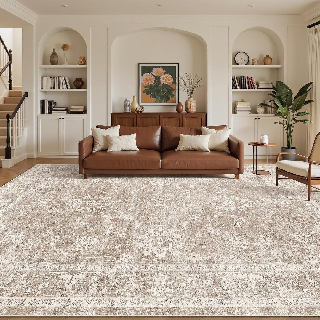 9x12 Area Rugs for Living Room Washable Beige Non-Slip Rug
Vintage Medallion Rug，Soft Low Pile Large Rugs，Indoor Retro Carpet for Bedroom Nursery Dining Table Farmhouse Home Office