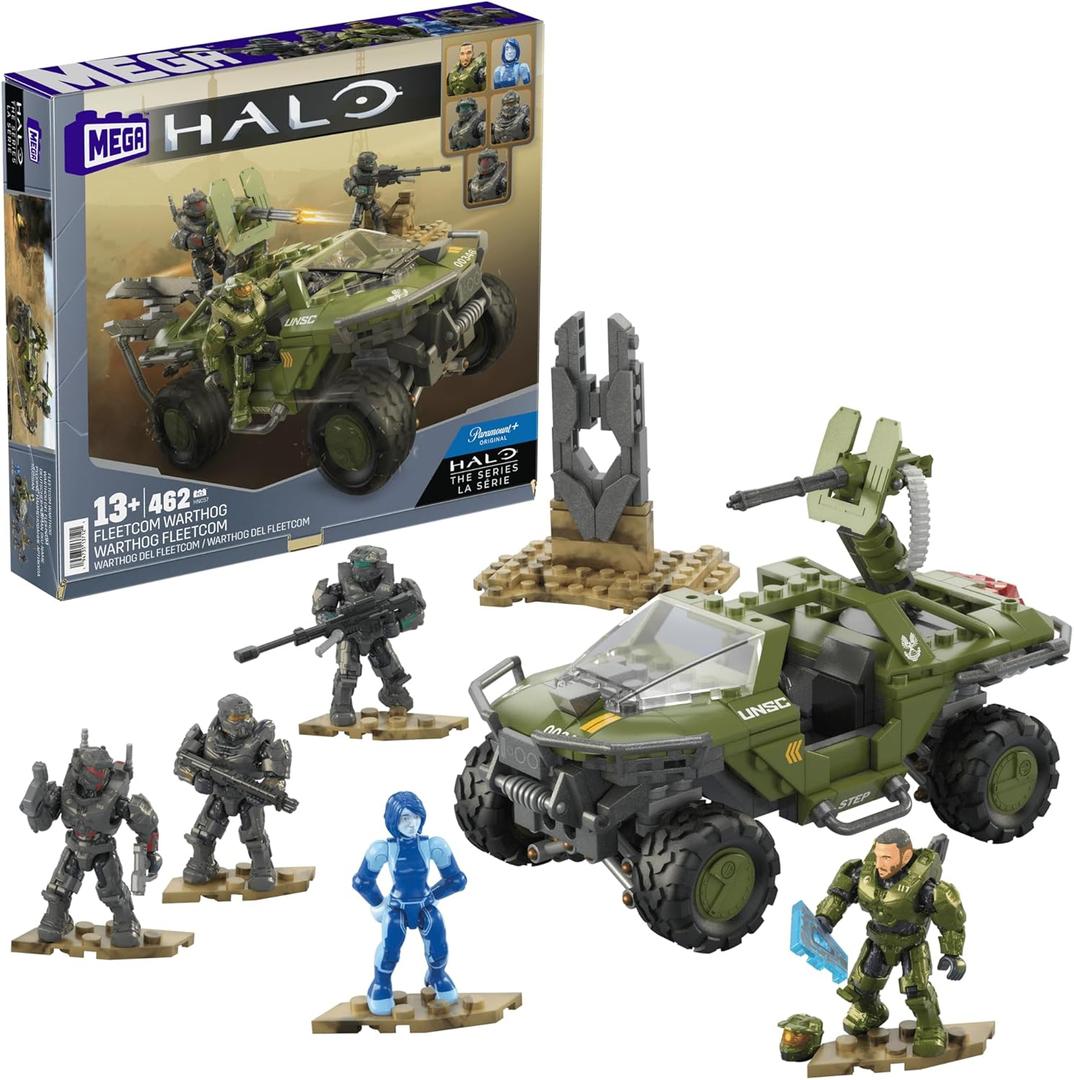 MEGA Halo The Series Vehicle Building Toys Set, FLEETCOM Warthog ATV with 469 Pieces, 5 Micro Action Figures, Poseable Articulation, Kids and Fans (Small)