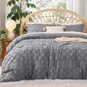 Bedsure Full Comforter Set - Grey Comforter, Boho Tufted Distressed Vintage Bedding for Kids, 3 Pieces Farmhouse-Style Bed Set for All Seasons, Fluffy Soft Bedding with 2 Pillow Shams