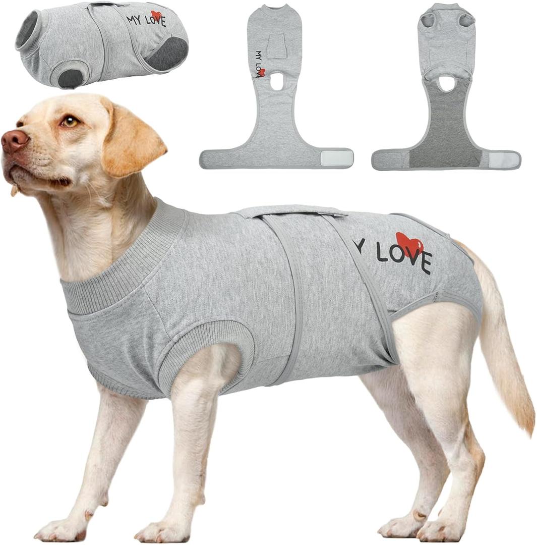 Kuoser Dog Recovery Suit for Male Dogs, Post-Surgery Bodysuit for Spay Neuter, Dog Onesie After Surgery, Anti-Licking Pet Surgical Recovery Suit (Gray L)