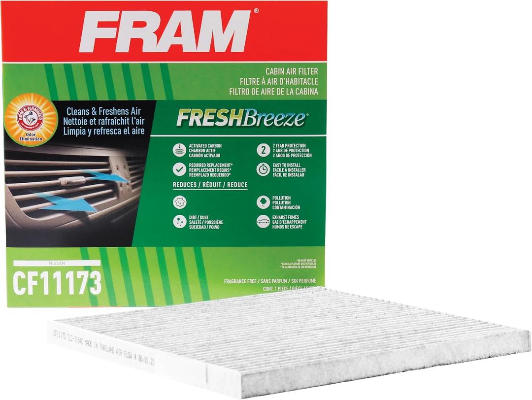 FRAM Fresh Breeze Cabin Air Filter with Arm & Hammer Baking Soda, CF11173 for Nissan Vehicles (10" x 12" x 1.2")