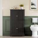 ChooChoo Bathroom Floor Cabinet, Modern Bathroom Storage Cabinet with 4 Doors and Adjustable Shelves, Freestanding Cupboard for Living Room, Kitchen Pantry, Black, 14.17"D x 25.59"W x 43.31"H