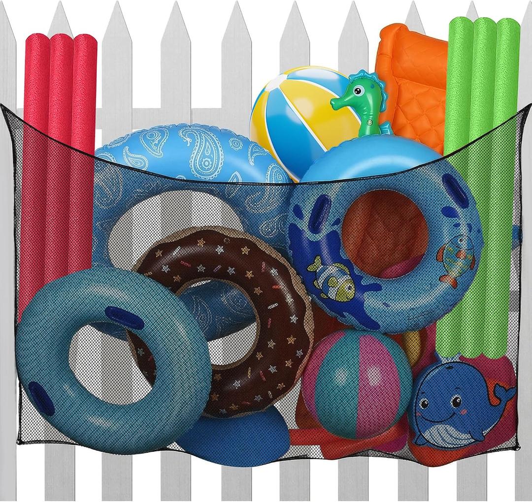 Pool Float Storage Net, Extra Large 110" * 47" Poolside Toy Net Floats Holder, Heavy Duty Mesh Pool Storage Bag Organizer for Inflatables Toy, Balls, Swimming Ring, Pool Accessories, L110 IN * H47 IN