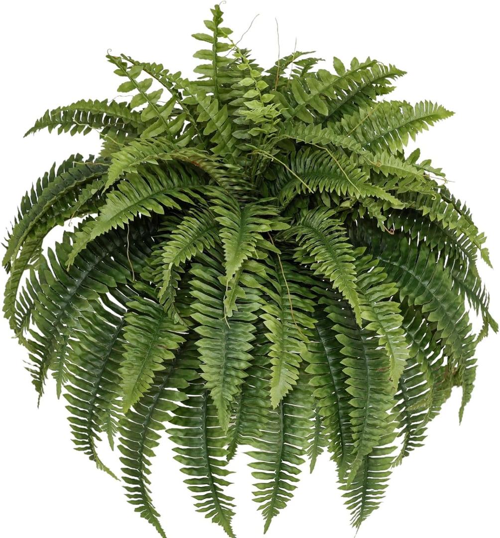 Silky Artificial Boston Fern Bush,48IN Fake Fern Large Hanging Plant That Look Real for Outdoors Home Decor,80Branches (Pack of 1)