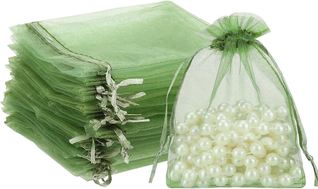woric 120PCS Sage Green Small Mesh Bags 3.5x4.7 Inch Organza Bags with Drawstring Mini Mesh Gift Bag Jewelry Pouches for Wedding Bridal Baby Shower Mother's Day Spring Party Favor