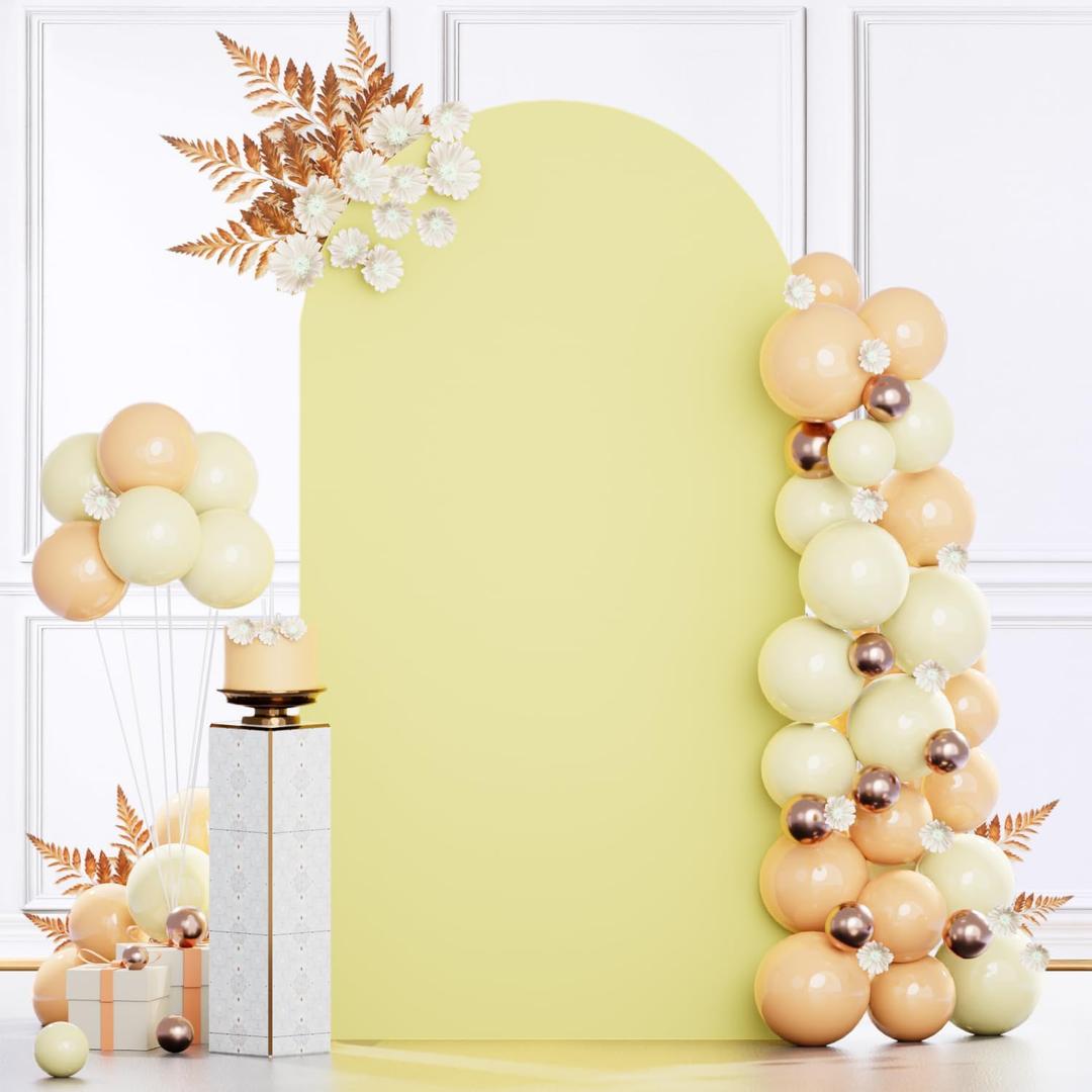 MODFUNS Light Yellow Arch Cover 3.3x6.6ft Spandex Wedding Arch Cover Stretchy Chiara Arch Backdrop Covers Double Sided Arch Stand Covers Arch Wall Backdrop Covering for Happy Birthday Party Arch Stand