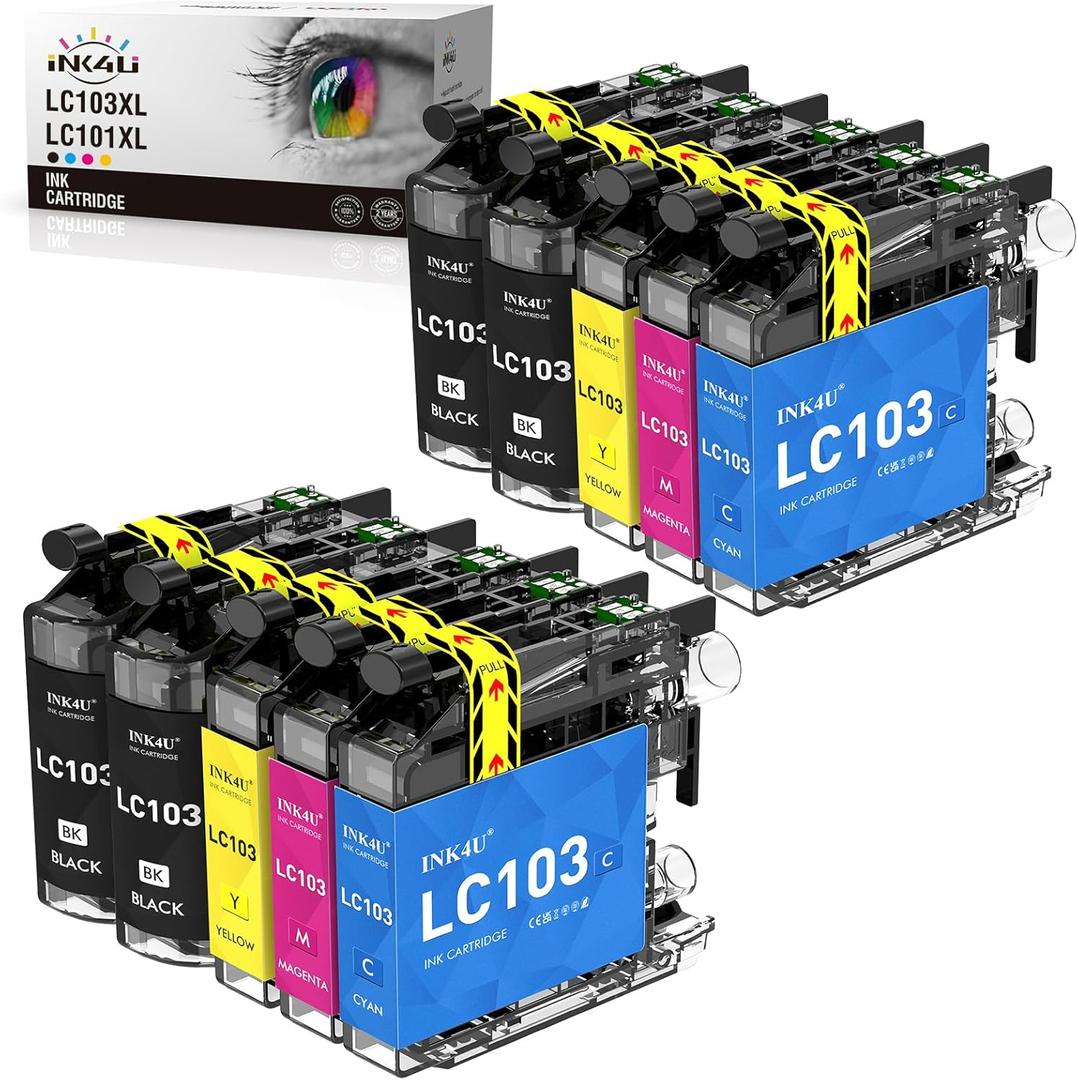 INK4U Compatible LC103 Ink Cartridges Replacement for Brother LC103XL LC101XL with MFC-J870DW MFC-J6920DW MFC-J6520DW MFC-J450DW MFC-J470DW Printer (4 Black,2 Cyan,2 Magenta,2 Yellow) 10 Combo Pack