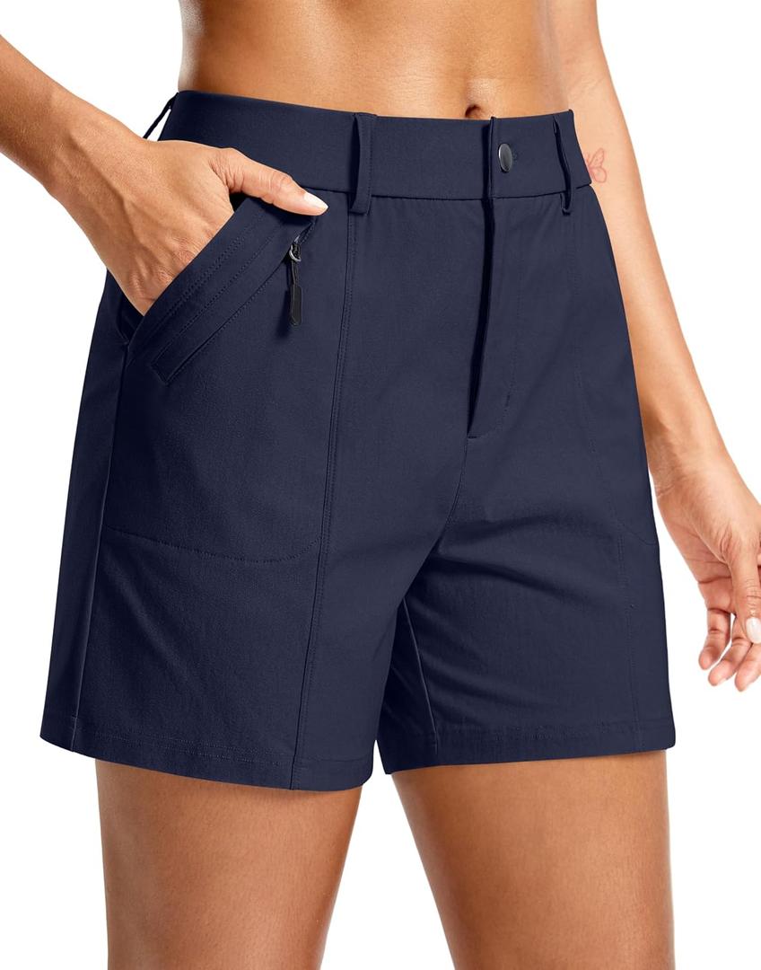 SANTINY Women's 5" Hiking Golf Shorts Quick Dry Stretch Casual Work Shorts with Pockets for Women Walking Travel Summer (Navy_S)