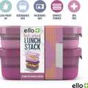 Ello 2-Pack Lunch Stack Plastic Food Storage Container Bento Box with Airtight, Leak-Proof Locking Plastic Lids and Silicone Base, BPA-Free, Freezer, Microwave, and Dishwasher Safe, Raspberry