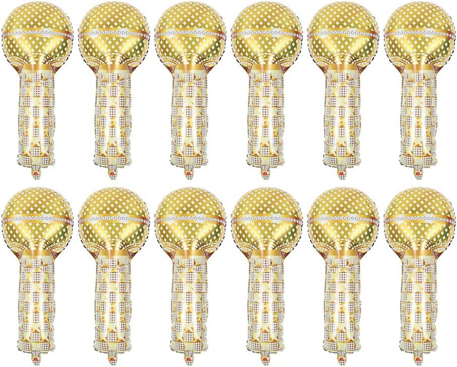 LUOZZY 12 Pcs Inflatable Microphone Balloons Gold Microphone Foil Balloons Blow up Microphone Toys for Kids Party Favors Hip Hop Theme Retro 80s 90s Party Decoration