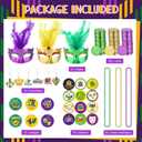 130 Pcs Mardi Gras Party Favors Kit - Carnival Decorations Set with Bulk Mardi Gras Beads Necklaces Masquerade Masks Gold Coins Tattoos & Stickers Vintage Fat Tuesday Parade Accessories Supplies