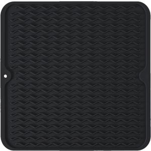 Silicone Dish Drying Mat, Non-Slip Easy Clean Sink Mat Large Heat-resistant Dish Drainer Mat for Kitchen Counter, Sink, Refrigerator or Drawer liner (12" x 12", Black)