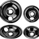 WB31M20 WB31M19 Black Porcelain Drip Pans Replacement for G-E Hot-point Electric Stove, Electric Stove Burner Covers of 4 Replace WB31T10014, WB31T10015, WB31M0019, WB31M0020 by Fetechmate