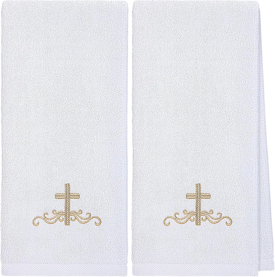 Buryeah 2 Pcs Pastor Hand Towels Christian Embroidered Hand Towels Christian Church Clergy Appreciation Gifts for Father's Day Bathroom, Kitchen(White)