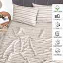 RUVANTI 100% Cotton Sheets Queen Size Percale Bedding, Cooling & Breathable Floral Design, Durable with a Crisp, Soft & Comfortable Feel, 16" Deep Pocket, 4-Piece Set, Brown Stripes