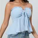 SOLY HUX Women's Frill Trim Tie Front Tube Top Sleeveless Strapless Ruffle Summer Tops (Blue, S)