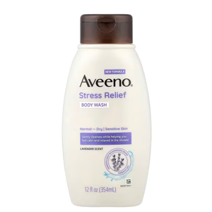 Aveeno Stress Relief Body Wash with Nourishing Oat & Lavender Scent for Sensitive Skin, Gently Cleanses & Helps You Feel Calm & Relaxed in the Shower, Soap-Free, 18 fl. oz