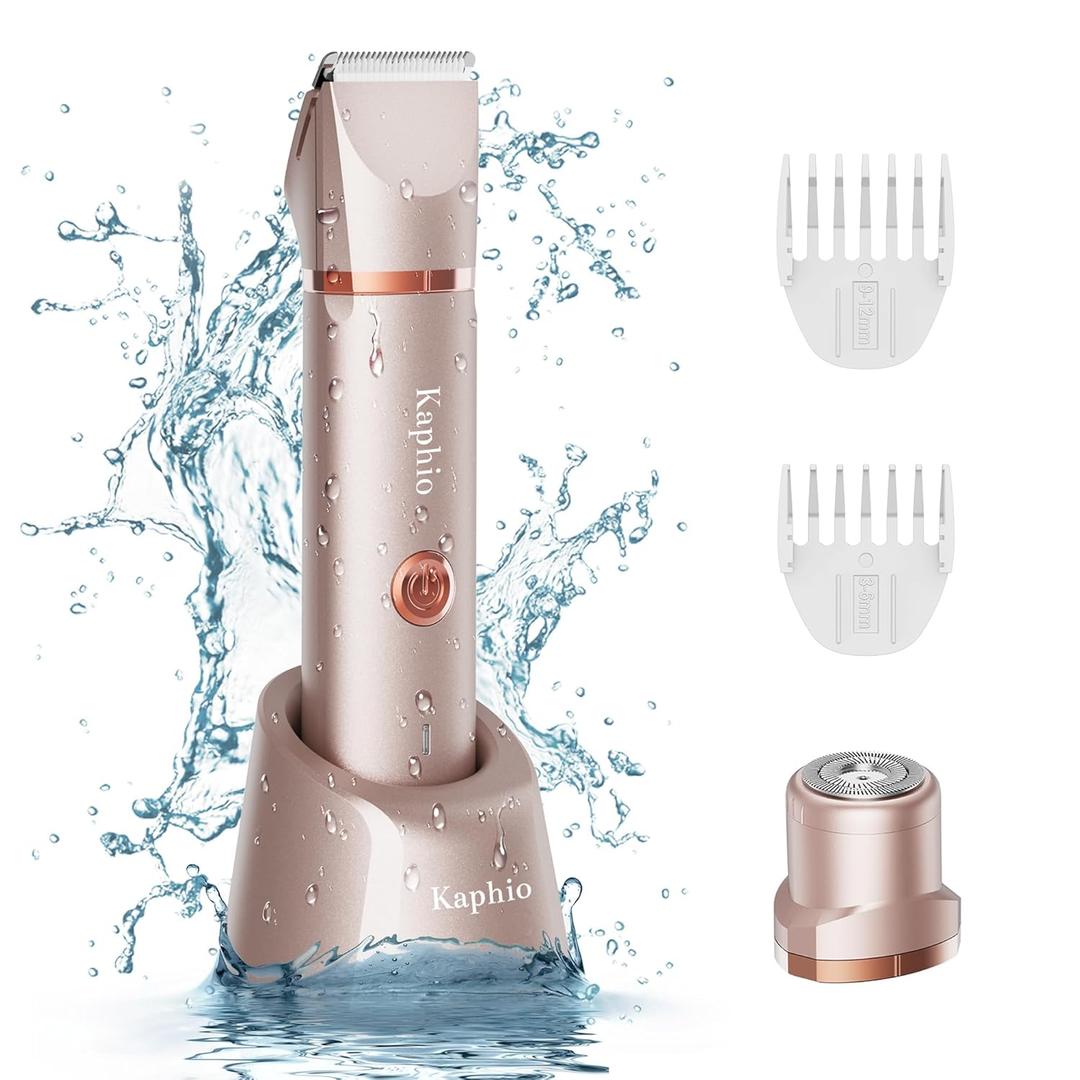 Bikini Trimmer for Women Pubic Hair: 2 in 1 Electric Razors for Women - Rechargeable Electric Shaver - IPX7 Waterproof Bikini Shaver for Travel & Shower Use in Summer (Rose Gold)