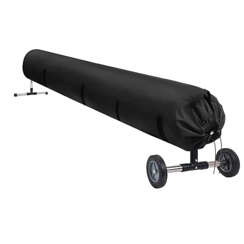 UCEDER Pool Solar Reel Cover with Adjustable Strap, 420D Waterproof Heavy Duty Solar Blanket Protective Cover for Above Ground and Inground Swimming Pool (Black, 20 Ft)