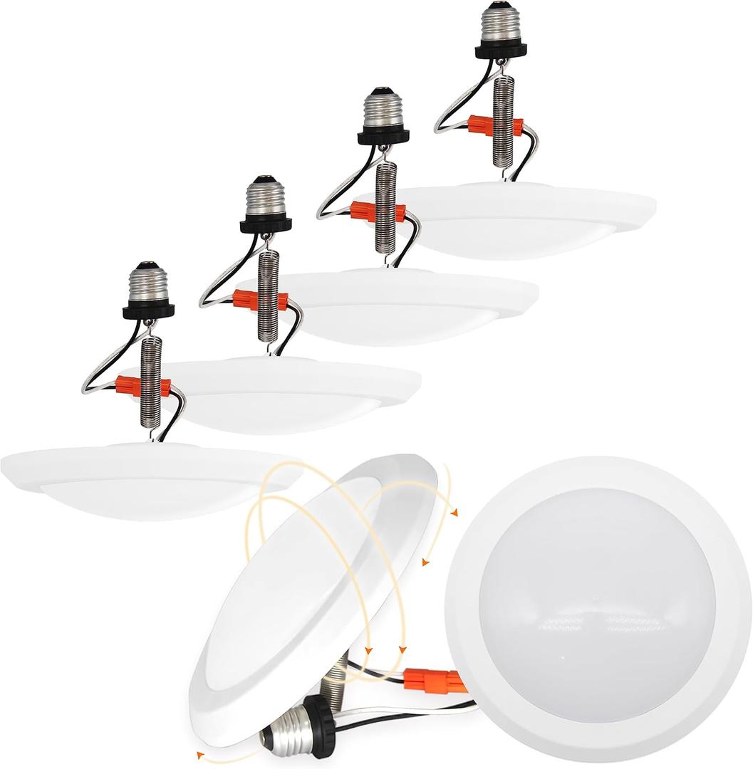 Jolux 7.5inch LED Disk Lights Surface Flush Mount Ceiling Disk Light, 4/5/6 inch Recessed Can Lights,15W=100W,5000K (Daylight), Dimmable,Easyinstall with Extension Spring Hook for Free-Length,6Pack