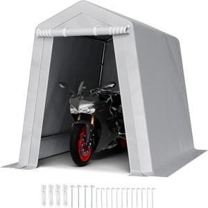 VEVOR 6x8x7 FT Heavy-Duty Portable Outdoor Storage Shed Tent, Waterproof Carport Garage Shelter with Roll-Up Zipper Door & Vents, UV-Resistant Canopy for Motorcycle, Bike, Lawn Mower, Tools, Gray