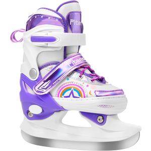 Adjustable Ice Skates for Kids Girls Ages 3-12, 4 Size Ice Skating Shoes, Girls Ice Skates with Blades for Outdoor and Rink, for Beginner Toddler (Sizes 9C-6Y)
