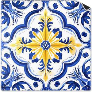 Vintage Azulejo Chinoiserie Flower Mahjong Mat 31.5 x 31.5 Inch | Blue and Yellow Chinoiserie Non-Slip Noise Reduction Mahjong Table Mat for American Mah Jong Poker Card Board Games Dominoes
