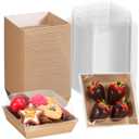 100Pack 4x4x2.5 Inches Charcuterie Boxes with Clear Lids - Bakery, Chocolate Covered Strawberries, Cupcake, Pie, Treat, Macaron Boxes for Christmas, Valentine's (Brown)