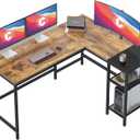 CubiCubi L Shaped Desk, 59.1 inch Computer Corner Desk with Grid Storage Shelves, Home Office Desk, Modern Simple Style PC Desk, Rustic Brown, 59.1" with Grid Bookshelf