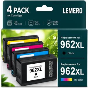 LEMERO Compatible 962XL Ink Cartridges Combo Pack High Yield Replacement for HP 962 962XL Ink Cartridges, Compatible for OfficeJet Pro 9015 9010 9025 9020 Printer, 4-Pack