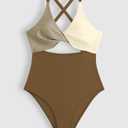 HYTENSUN Women's One Piece Swimsuits Tummy Control Cutout High Waisted Bathing Suit Over 50 Coffee S (Brown, M)