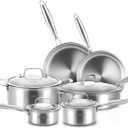 Delarlo Whole body Tri-Ply Stainless Steel Kitchen Cookware Set of 14 With Lid Heats quickly Cookware, Suitable for All Stove Kitchen, Pots and Pans sets