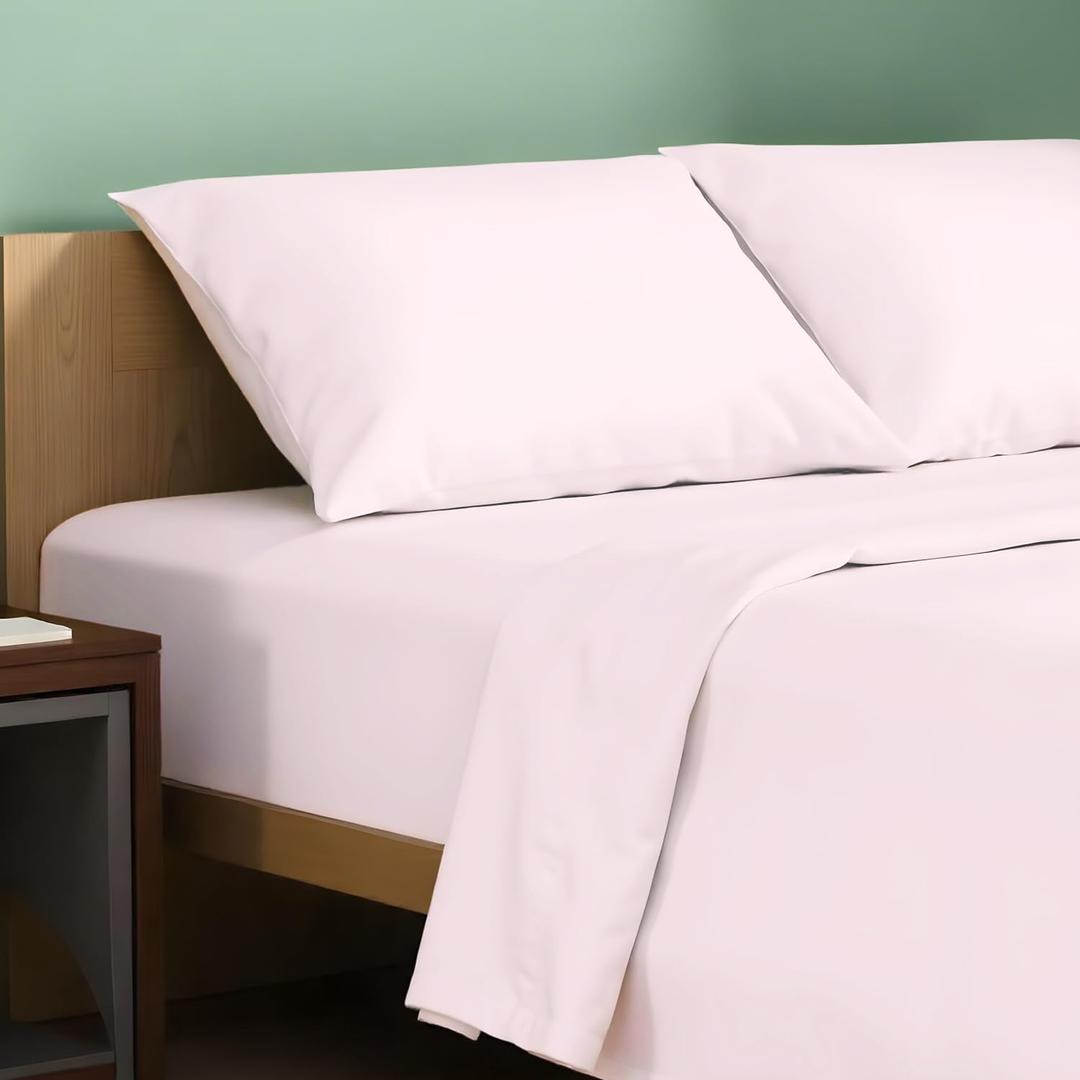 TEXAS LINEN CO. 100% Organic Cotton Queen Percale Sheet Set - Blush Cotton Percale Sheets Queen, 4 Piece Percale Sheets Queen Size, Crisp, Cooling Sheets, 16" Deep Pocket Hotel Sheet Queen Size