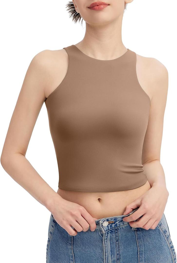 PUMIEY Women's High Neck Tank Top Sleeveless Summer Crop Tops for Women Smoke Cloud Pro Collection (03 Taffy), Small