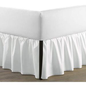 SKY BEDDINGS - King Size Ruffled Bed Skirt with Split Corners - 21 Inch Drop Dust Ruffle Bed Skirt with Platform Three Sided Coverage - 100% Microfiber, White