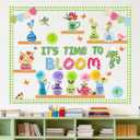 2 x Spring Bulletin Board Decorations for Classroom - It's Time to Bloom Bulletin Board Set with 3D Paper Flower Cutouts Motivational Decorations for Spring Summer School Home Chalkboard Door Wall Supply (Green)
