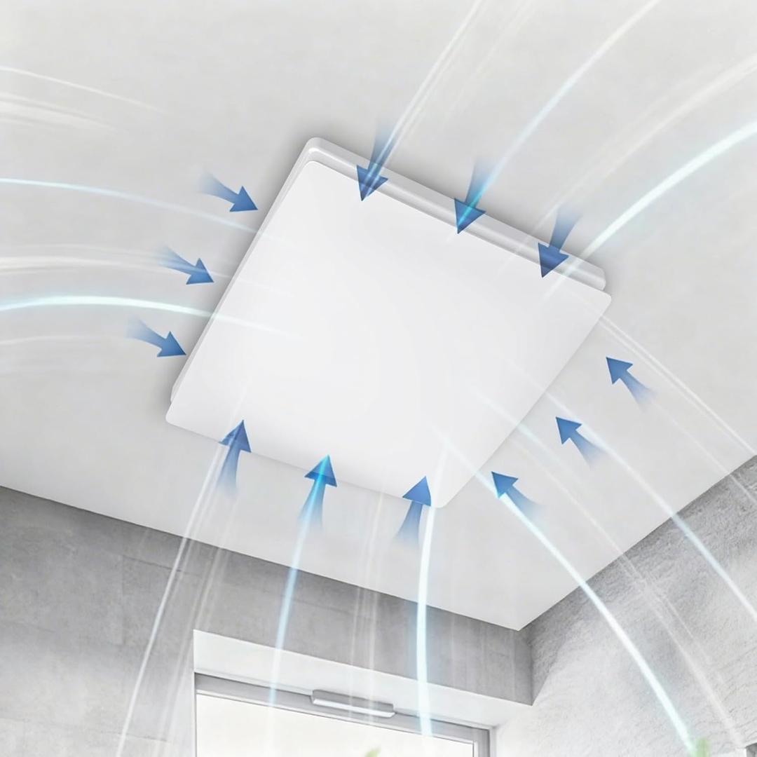 6 Inch Exhaust Fan with Power Cord and Check Valve White Square Quiet Powerful Ceiling or Wall Mount Ventilation Fan for Kitchen/Bathroom/Corridor/Office/Laundry/Store