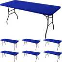 Fitted Tablecloth for 8 Foot Rectangle-6 Pack Royal Blue Elastic Outdoor Picnic Table Cover-Spandex Stretch Folding Table Cloths 8ft for Camping Dining Room Patio Kitchen Banquet Party