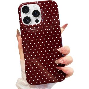 Jmltech Polka Dot Phone Cases for iPhone 16 Pro Case Cute Aesthetic Women Trendy Fashion Soft Silicone Shockproof Protective Slim Cover for iPhone 16 Pro Wine Red
