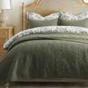 EVERGRACE 100% Cotton Paisley Quilt Set, Queen Size 3 Piece Set Prewashed Lightweight Bedspread with 2 Shams, Soft & Breathable Coverlet for All-Season Comfort, Olive Green | Paisley Stitch, 100% Cotton, Pre Washed, Oeko-Tex Certified, Soft, Lightweight