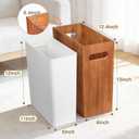 3 Gallon Wood Trash Can, Solid Wooden Trash Can with Plastic Liner, Handmade Slim Small Trash Can with Handle Fits Narrow Spaces, Decorative Wastebasket for Bathroom, Bedroom, Office, Kitchen