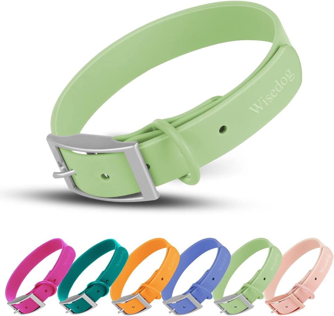 Wisedog Waterproof Dog Collar: Multiple Adjust 7" to 23.6", Soft Rubber Coated Webbing, Easy to Clean, for Small Medium Large Dogs (XL|18"-23.6"  1 in, Sage Green)